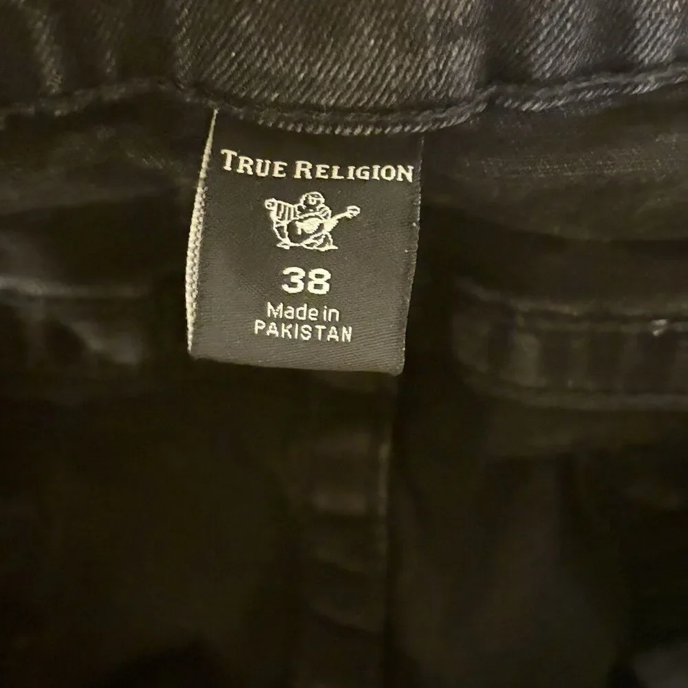 True Religion Jeans Mens 38x32 Black Geno Dark Relaxed Slim Stretch Dark Wash